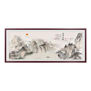 新中式客厅沙发背景墙装饰画办公室实木画山水风景画壁画大气挂画