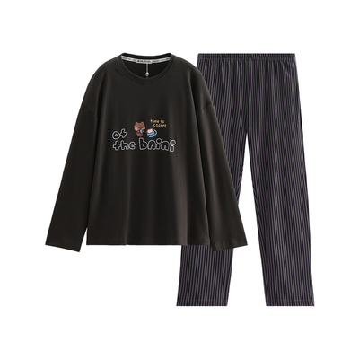 芬腾男士睡衣纯棉布朗熊长袖套装