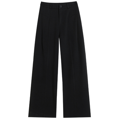 黑色阔腿毛呢裤子女秋冬加厚长裤