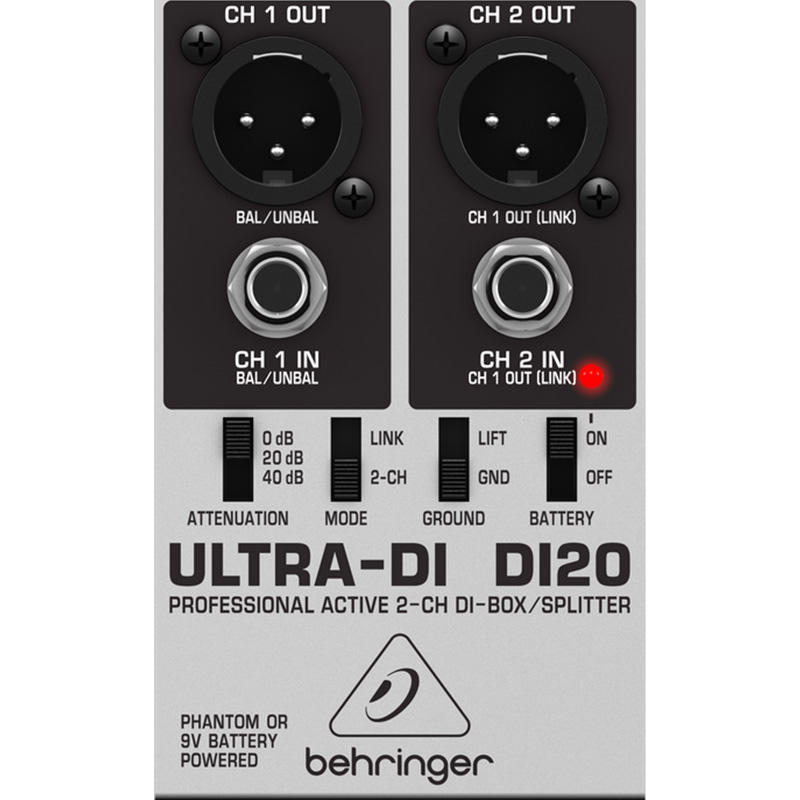BEHRINGER/百灵达 DI20 双通道转平衡舞台吉他贝斯有源DI盒效果器