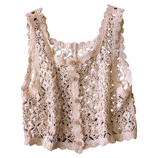 亮片镂空针织钩花薄款宽松显瘦外搭罩衫无袖蕾丝吊带女装背心X885