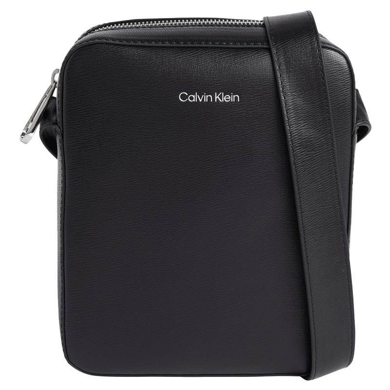 【自营】Calvin Klein/凯文克莱男士黑色PU邮差包单肩包