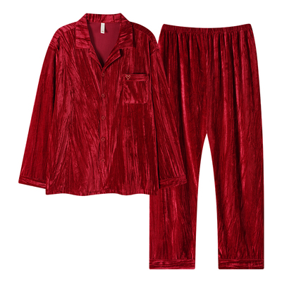 雅鹿情侣金丝绒睡衣红新婚套装