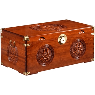 香樟木箱子实木储物箱衣箱雕花婚嫁箱红木色结婚嫁妆箱收纳字画箱
