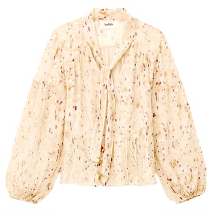 bash春季柔影星点飘带长袖衬衫法式度假风V领碎花衬衣女1H25KAMA