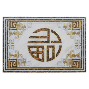 新中式入户玄关地砖拼花镀金福字背景墙瓷砖地面拼图可定制水刀砖