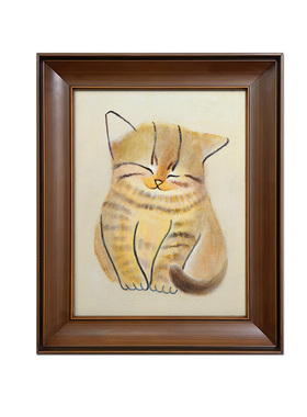 u作【招财猫】手工油画中古风原木风奶油风儿童房装饰画卧室挂画
