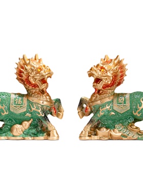 麒麟招财镇宅一对珐琅彩摆件