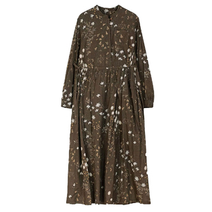 高端苎麻印花连衣裙女2026春夏新款文艺轻薄大摆收腰棉麻碎花长裙