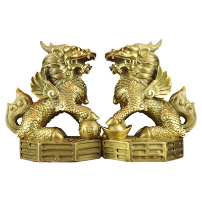 纯黄铜麒麟摆件一对家居装饰品客厅办公室招财镇宅八卦财富麒麟