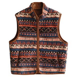 铜扣记仿羊羔毛马甲女圆领休闲百搭宽松显瘦冬款波比提花马夹外套