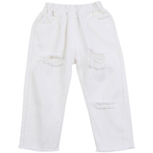 女童破洞牛仔裤春夏洋气1-6岁宝宝韩版白色休闲裤3儿童弹力乞丐裤