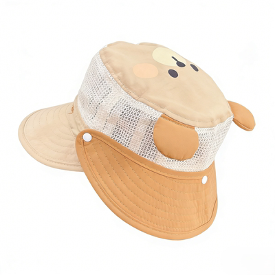 婴儿帽子夏季遮阳帽渔夫帽男童女宝宝网大檐可拆披肩儿童透气速干