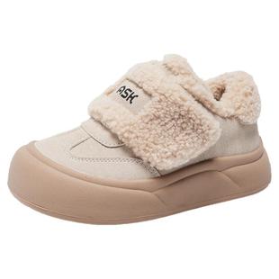 ASK junior儿童厚底毛毛鞋2025冬季雪地加绒板鞋百搭保暖防寒棉鞋