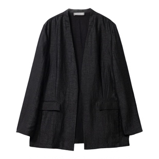 一丝牵100%桑蚕丝香云纱龟裂纹无领西装外套松驰感宽松外套西服女