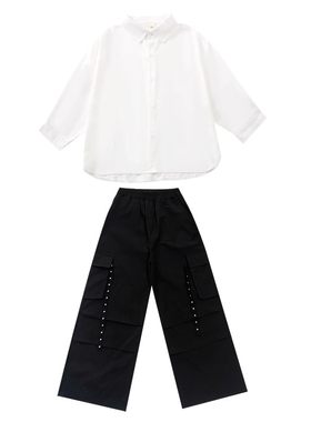 男童hiphop嘻哈街舞演出服女童爵士舞表演服装儿童套装时髦衬衫潮