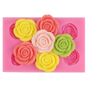 网红6连玫瑰花巧克力棒棒糖模具盐雕食品级硅胶草莓牡丹玫瑰花模