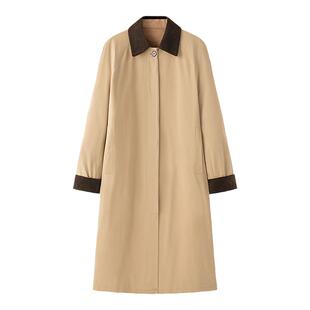 A Memory Inside100%高支棉灯芯绒翻领复古拼色风衣外套女小个子