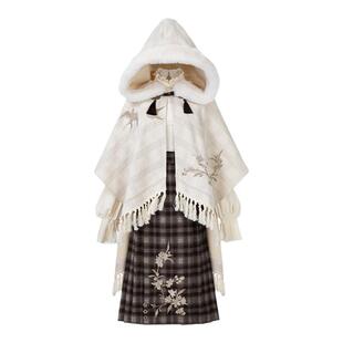 短外套女连帽春秋穿搭套装百搭减龄宽松国风日常披肩新中式半身裙