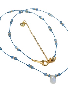 原创海蓝宝蓝月光石镀金锁骨链