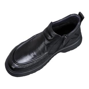 男鞋冬季加绒保暖真皮高帮鞋男2024新款拉链防滑厚底休闲皮鞋男款