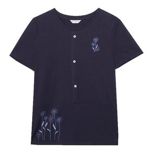 米兰登中老年妈妈装2025年夏季新款圆领时尚印花T恤衫女短袖上衣