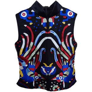 花木深联名“杨阿妮”远古风苗绣真丝衬衫女高奢手绣无袖上衣定制