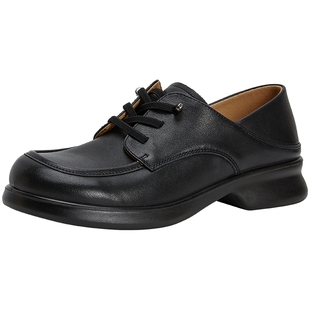 博主同款百田森真皮系带小皮鞋2025新款乐福鞋两穿一脚蹬英伦女鞋