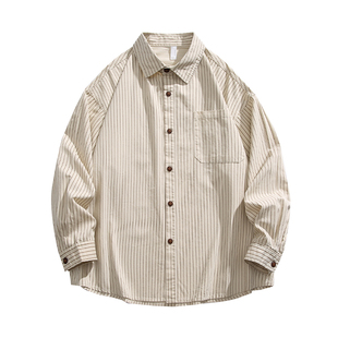 悟空有货复古日系竖条纹长袖衬衫男女秋季宽松bf休闲情侣衬衣外套