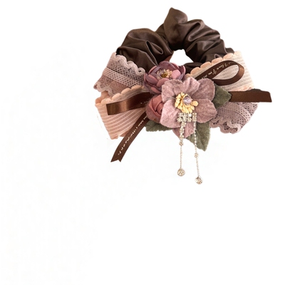 法式复古紫花水钻流苏大肠发圈