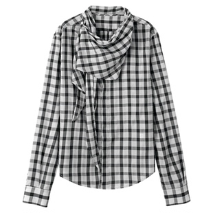 AMOR禾末“浪漫诗人”100莱赛尔法式复古维希格纹飘带长袖衬衫女