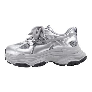 银色老爹鞋女款2026新款春夏爆款小个子厚底增高鞋显脚小休闲女鞋