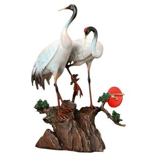 吉善缘《松鹤延年》铜仙鹤摆件 寿星礼品送老人中式家居装饰0967