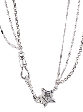 满天星设计S925纯银三层复古项链