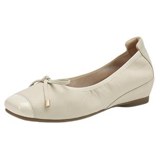 星期六超软小羊皮单鞋女鞋子通勤浅口平底鞋皮鞋新款正品女款软底