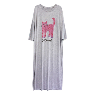 超凉快~加长睡裙短袖夏季莫代尔薄款睡衣女宽松大码孕妇及踝睡裙