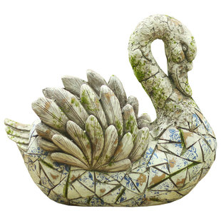 欧式手绘复古仿青花仿陶瓷天鹅大小花盆别墅花园户外绿苔花篮花盆