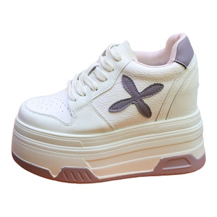 隐形14厘米休闲松糕鞋女12cm厚底内增高显高小白鞋绑带10cm板鞋女