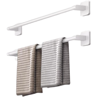 奶白色毛巾架免打孔卫生间壁挂浴室厕所洗手间挂毛巾杆单杆置物架