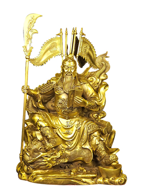 黄铜家居摆件关公读书坐像