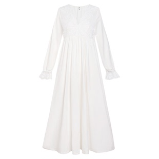 艺录长袖睡裙女秋冬法式宫廷复古风长裙蕾丝睡衣V领可外穿家居服