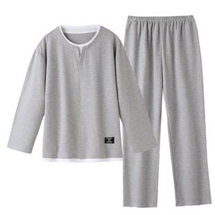 睡衣男士春秋款华夫格纯棉长袖秋季全棉大码休闲可外穿秋冬家居服