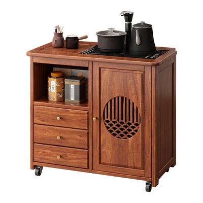 实木带轮移动收纳茶几