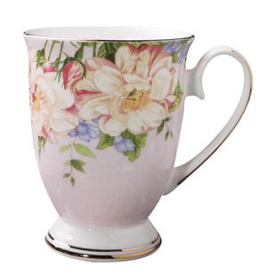 女生杯子骨瓷马克杯300ml金边陶瓷水杯木棉花ins下午茶杯牛奶早餐