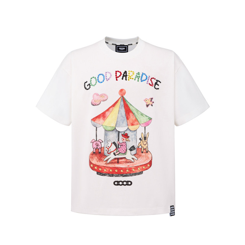 GOODBRANCH 新款色彩斑斓童趣木马插画轻奢高级感短袖T恤男女同款