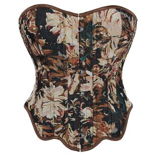 油画提花单排扣外穿鱼骨胸衣抹胸短款上衣绑带直播宫廷风内搭马面