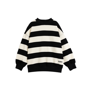 越也男童圆领卫衣春季新品黑白撞色条纹儿童上衣百搭洋气潮童装