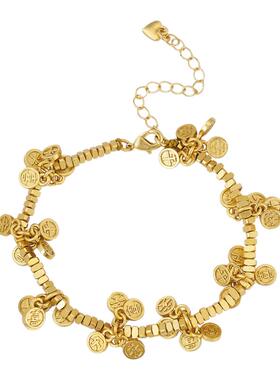 中国风手链平安喜乐古法沙金手串