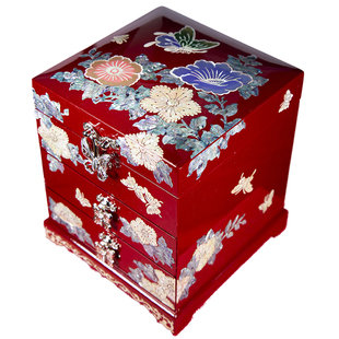 螺钿首饰盒贝壳复古漆器木质送新人高档中式结婚嫁妆盒双层收纳盒