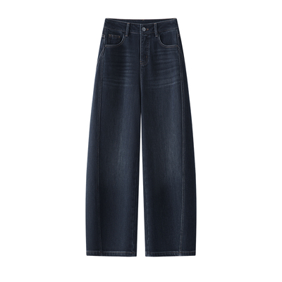 蓝黑色加绒牛仔弯刀裤女2025新款